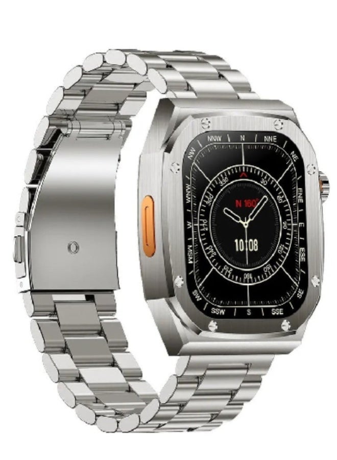 AROAQ Z79 Max Smartwatch 2.1" HD Screen with NFC, Compass, Bluetooth Calls, Music Player & Health Monitor – 460mAh Battery, Stainless Steel Silver Strap, IP68 Waterproof - Image 1