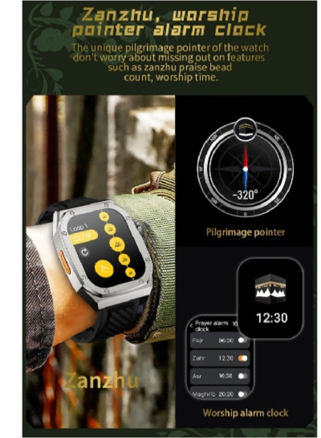 AROAQ Z79 Max Smartwatch 2.1" HD Screen with NFC, Compass, Bluetooth Calls, Music Player & Health Monitor – 460mAh Battery, Stainless Steel Silver Strap, IP68 Waterproof - Image 3