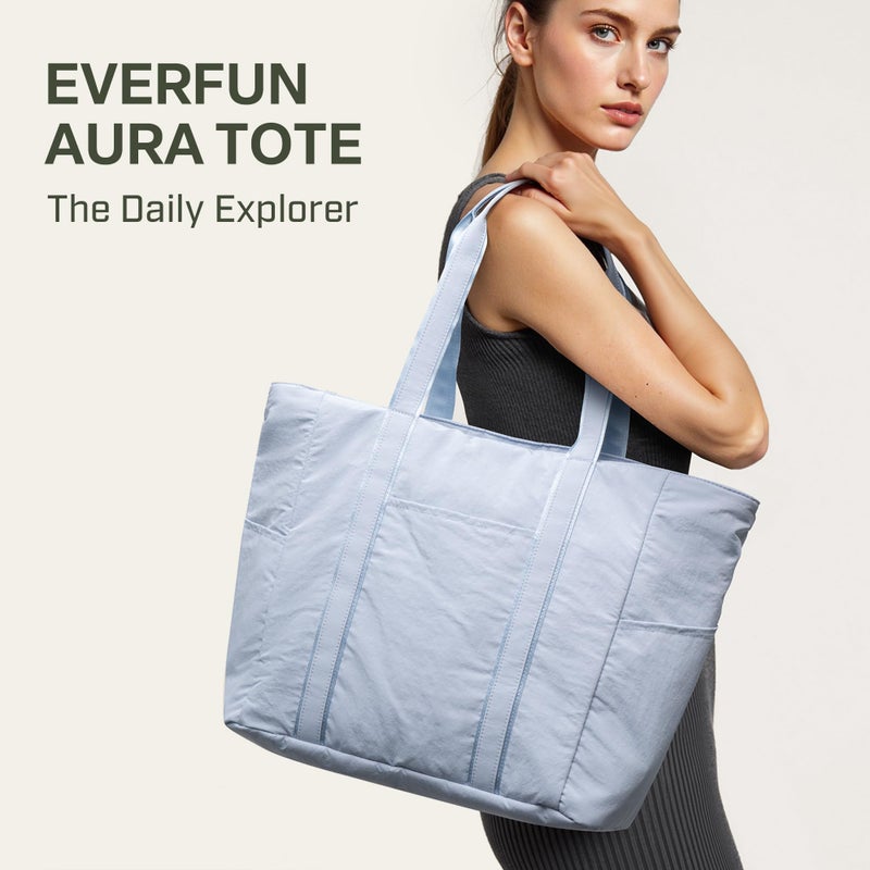 Everfun Large Tote Bag for Women, Ultra Soft Gym Tote, Everyday Yoga Washable Bag with Zipper, Travel, Nurse, Weekend, Beach, Laptop Work, Blue - Image 2