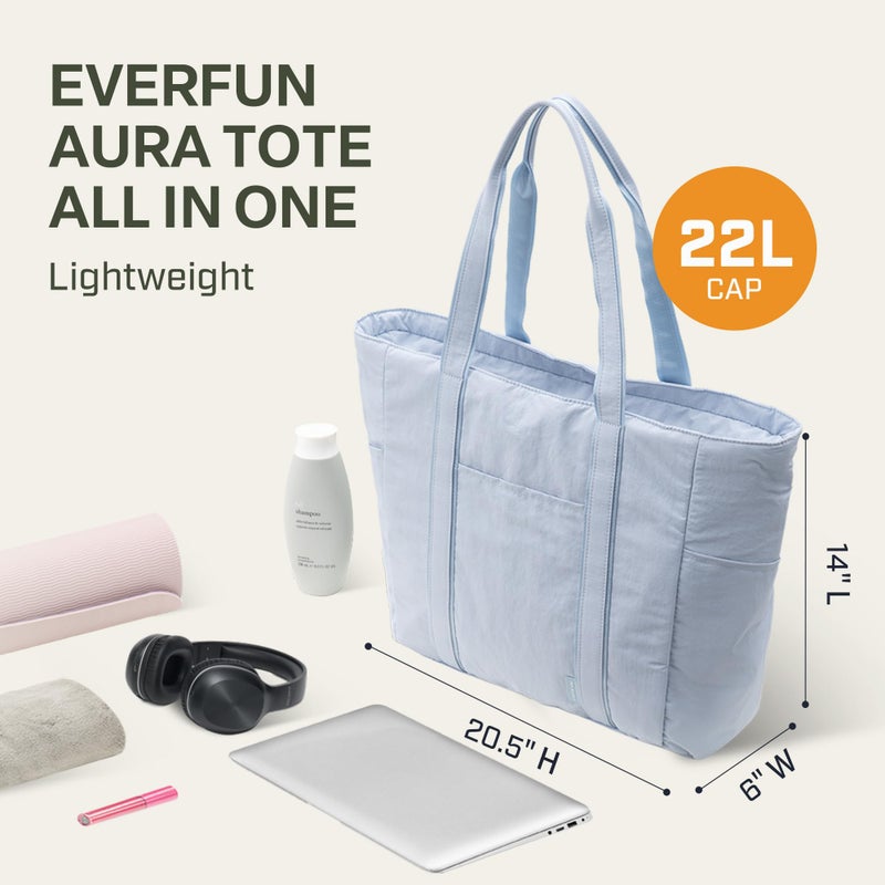 Everfun Large Tote Bag for Women, Ultra Soft Gym Tote, Everyday Yoga Washable Bag with Zipper, Travel, Nurse, Weekend, Beach, Laptop Work, Blue - Image 4