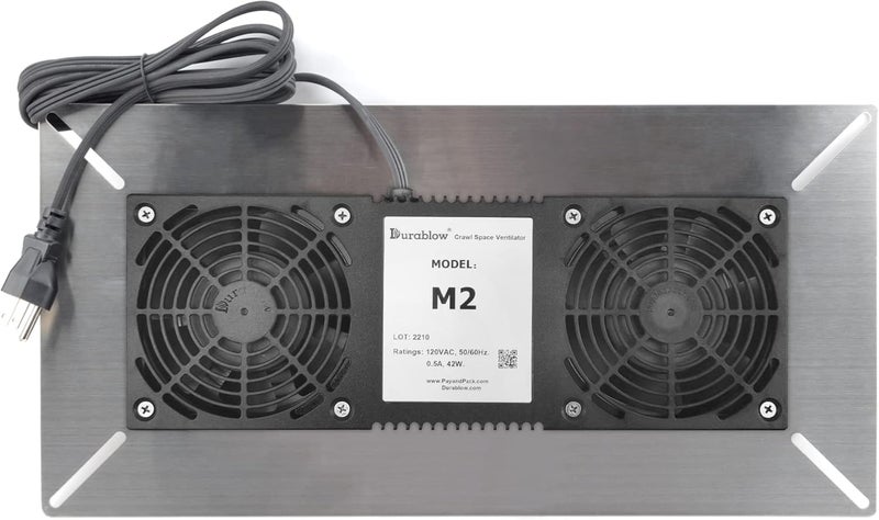Durablow 220 CFM Air-Out Stainless Steel Crawl Space Vent Fan, Dual Fans, Foundation Vent, Radon Mitigation, for Crawl Space, Basement, with Freeze Protection Thermostat (Stainless steel, M2) - Image 1