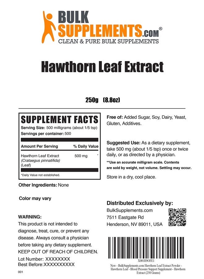 BulkSupplements .com Hawthorn Leaf Extract Powder - Hawthorn Leaf - Heart Health Supplements - Hawthorn Extract (250 Grams - 8.8 oz) - Image 2