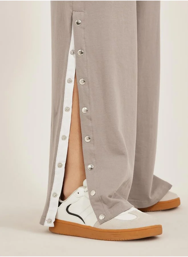 Styli Solid Side Snap Button Hem Joggers