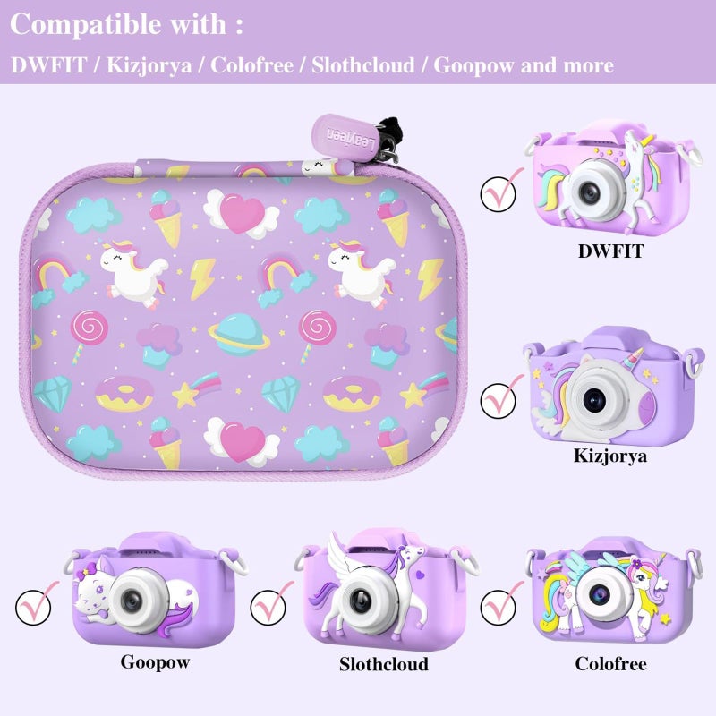 Leayjeen Kids Camera Case Compatible with Goopow/Dwfit/Slothcloud/Colofree/KIZJORYA Kids Camera Toys and Children Digital Video Camera,Best Christmas and birthday gifts-Purple Unicorn(Case Only) - Image 3