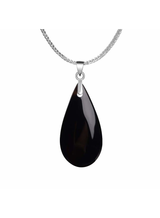 iSTONE 925 Sterling Silver Natural Crytral for Womens Pendant Necklace, Gemstone Birthstone with 17.8" Silver Chain Ladies, 17.8'', Gemstone, Black Agate Labradorite - Image 1
