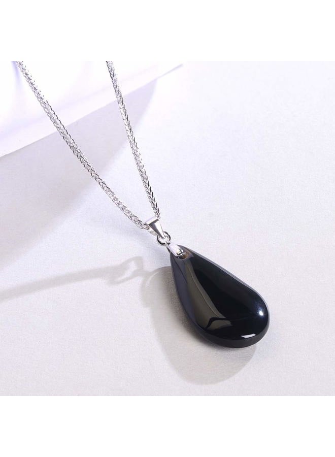 iSTONE 925 Sterling Silver Natural Crytral for Womens Pendant Necklace, Gemstone Birthstone with 17.8" Silver Chain Ladies, 17.8'', Gemstone, Black Agate Labradorite - Image 5