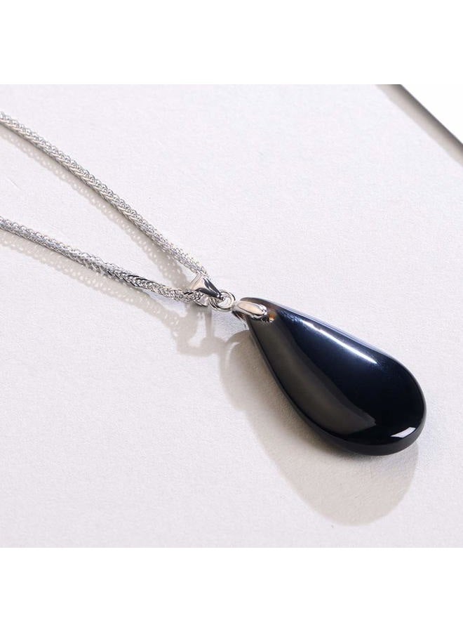 iSTONE 925 Sterling Silver Natural Crytral for Womens Pendant Necklace, Gemstone Birthstone with 17.8" Silver Chain Ladies, 17.8'', Gemstone, Black Agate Labradorite - Image 4