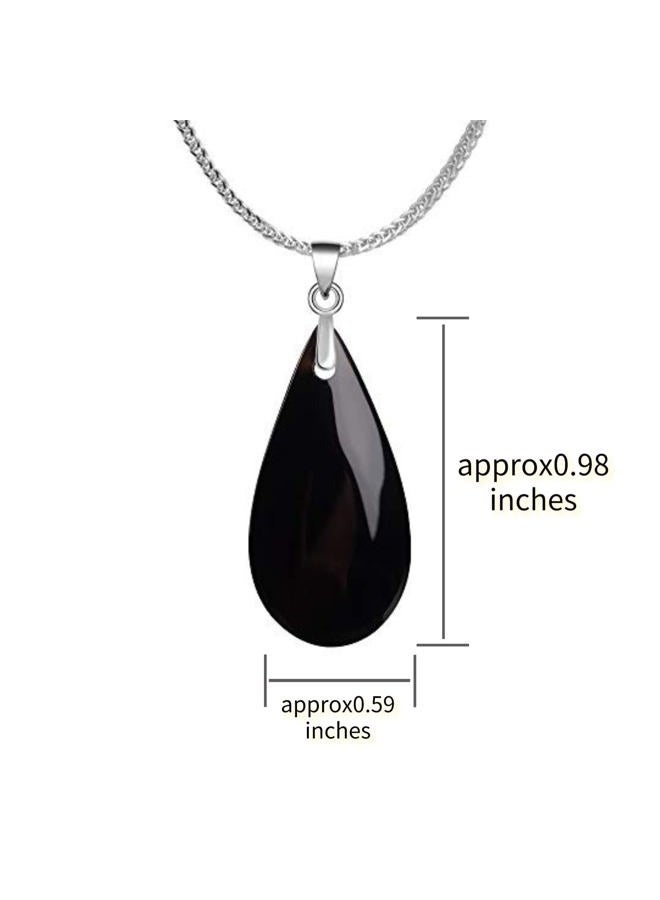 iSTONE 925 Sterling Silver Natural Crytral for Womens Pendant Necklace, Gemstone Birthstone with 17.8" Silver Chain Ladies, 17.8'', Gemstone, Black Agate Labradorite - Image 3