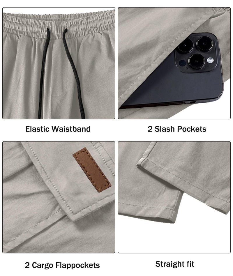 Comdecevis Men's Casual Cargo Pants Workout Joggers Stretch Sweatpants Hiking Drawstring Tactical Pants with Multi Pockets Grey - Image 5