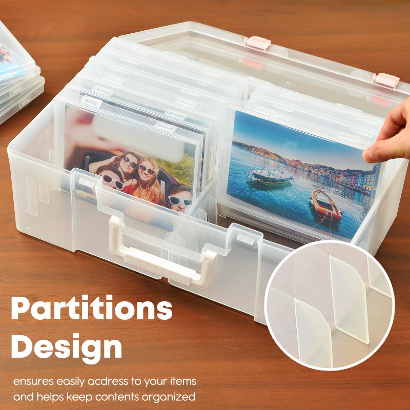 ALINK Photo Storage Box 5" x 7" with Handle, 18 Pcs Clear Photo Containers Organizer and Craft Keeper, Portable Picture Case with Label for Arts, Crafts, Sewing, Stickers, Office Supplies - Image 4