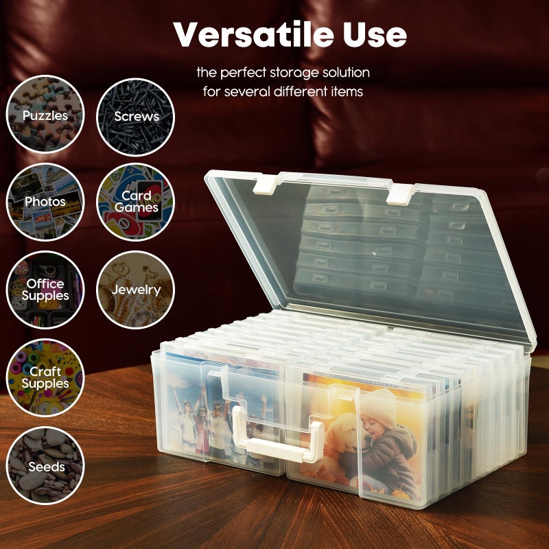 ALINK Photo Storage Box 5" x 7" with Handle, 18 Pcs Clear Photo Containers Organizer and Craft Keeper, Portable Picture Case with Label for Arts, Crafts, Sewing, Stickers, Office Supplies - Image 5