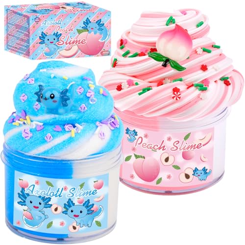 Niuruilsi Axolotl Cloud Slime and Pink Peach Butter Slime KitDual Colored New CharmsSuper Soft and NonSticky Stress Relief Toy Party Favors Birthday Gifts for Girls - Image 1