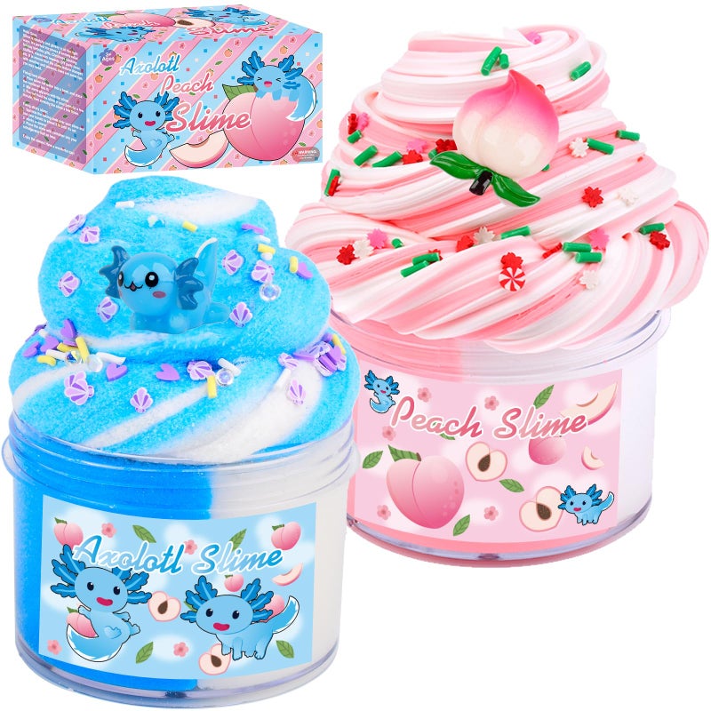 Niuruilsi Axolotl Cloud Slime and Pink Peach Butter Slime KitDual Colored New CharmsSuper Soft and NonSticky Stress Relief Toy Party Favors Birthday Gifts for Girls - Image 3