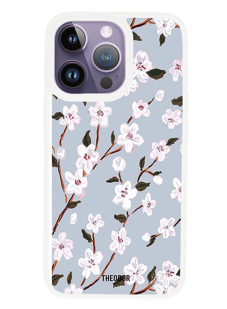 Theodor Protective Case Anti Scratch Shock Proof Cover For APPLE IPHONE 14 PRO MAX White Flower (White Bumper) - Image 1