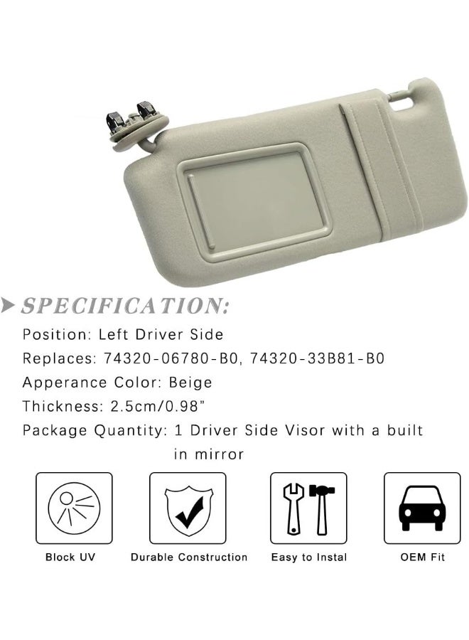 A ABIGAIL Left Driver Side Sun Visor Replacement for 2007 2008 2009 2010 2011 Toyota Camry & Camry Hybrid Without Sunroof (Beige) - Image 3