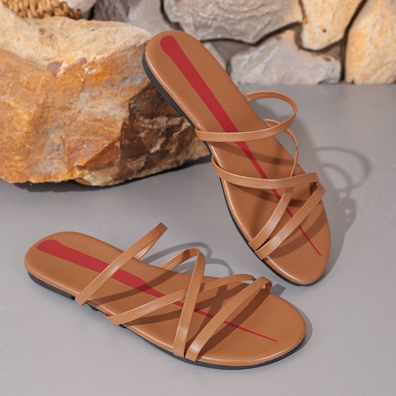 Blogger Outfits French Nordic Niche Minimalist Thin Strap Open-Toe Kitten Heel Sandals Slippers Mules - Image 5