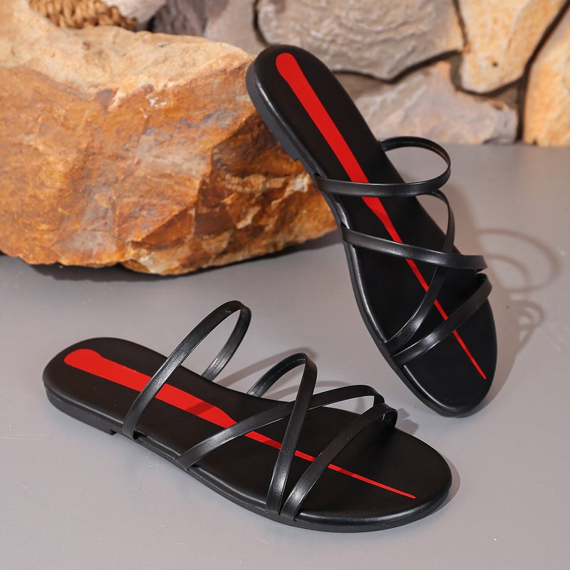 Blogger Outfits French Nordic Niche Minimalist Thin Strap Open-Toe Kitten Heel Sandals Slippers Mules - Image 3