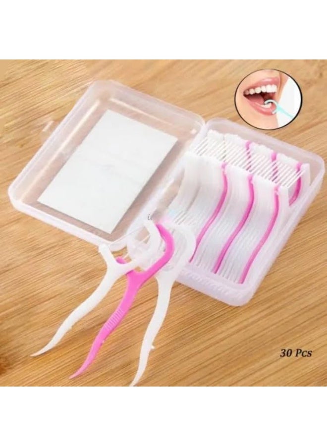 خيط تنظيف الأسنان بيد بلاستيكية مزدوجة الألوان - عبوة من 30 قطعه - Image 1