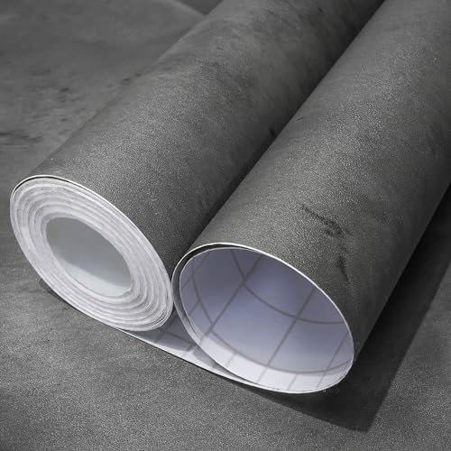 WAPANE Gray Concrete Wallpaper 157in x 360in Dark Gray Cement Contact Paper 3D Matte Textured Wall Paper Peel and Stick SelfAdhesive Removable for Living Room Bedroom Bathroom Gym - Image 1