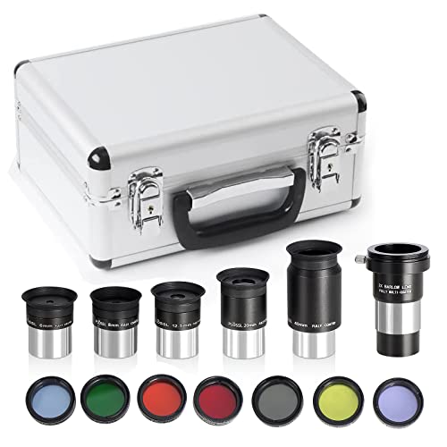 CelticBird 1.25" Eyepiece and Filter Set with a Carry Case-Telescope Accessory Kit (13 Piece) - 5pcs Plossl Eyepieces & 5pcs Color Filters & a 2X Barlow Lens & a Moon Filter & a Polarizing Filter - Image 1
