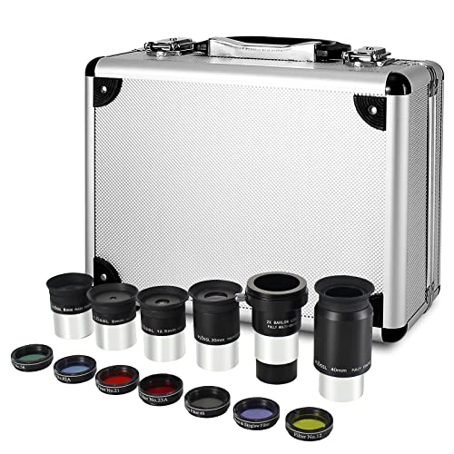 CelticBird 1.25" Eyepiece and Filter Set with a Carry Case-Telescope Accessory Kit (13 Piece) - 5pcs Plossl Eyepieces & 5pcs Color Filters & a 2X Barlow Lens & a Moon Filter & a Polarizing Filter - Image 2