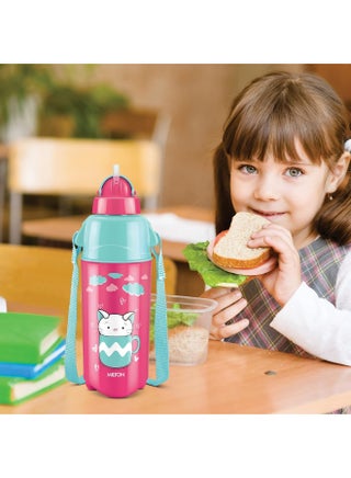 Milton 500ml (Half Litre) Plastic Water Bottle with Straw for Kids – PU Insulated to Keep Drinks Hot or Cold for Hours, Leakproof, Sipper Bottle for School, Travel & Picnic,  Kool Trendy 500, Pink - view 5