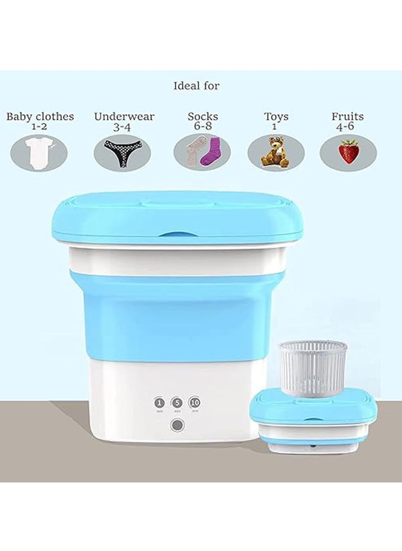 Arabest - Portable Mini Folding Washing Machine Small Laundry Tub Wonder Magic Compact Washer Clothe Bucket With Spinner （blue） - Image 1