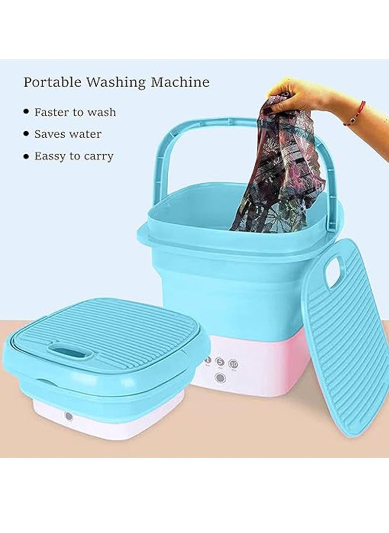Arabest - Portable Mini Folding Washing Machine Small Laundry Tub Wonder Magic Compact Washer Clothe Bucket With Spinner （blue） - Image 1