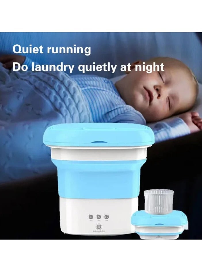 Arabest - Portable Mini Folding Washing Machine Small Laundry Tub Wonder Magic Compact Washer Clothe Bucket With Spinner （blue） - Image 1