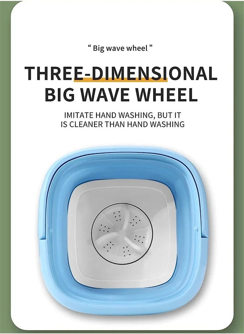 Arabest - Portable Mini Folding Washing Machine Small Laundry Tub Wonder Magic Compact Washer Clothe Bucket With Spinner （blue） - Image 1