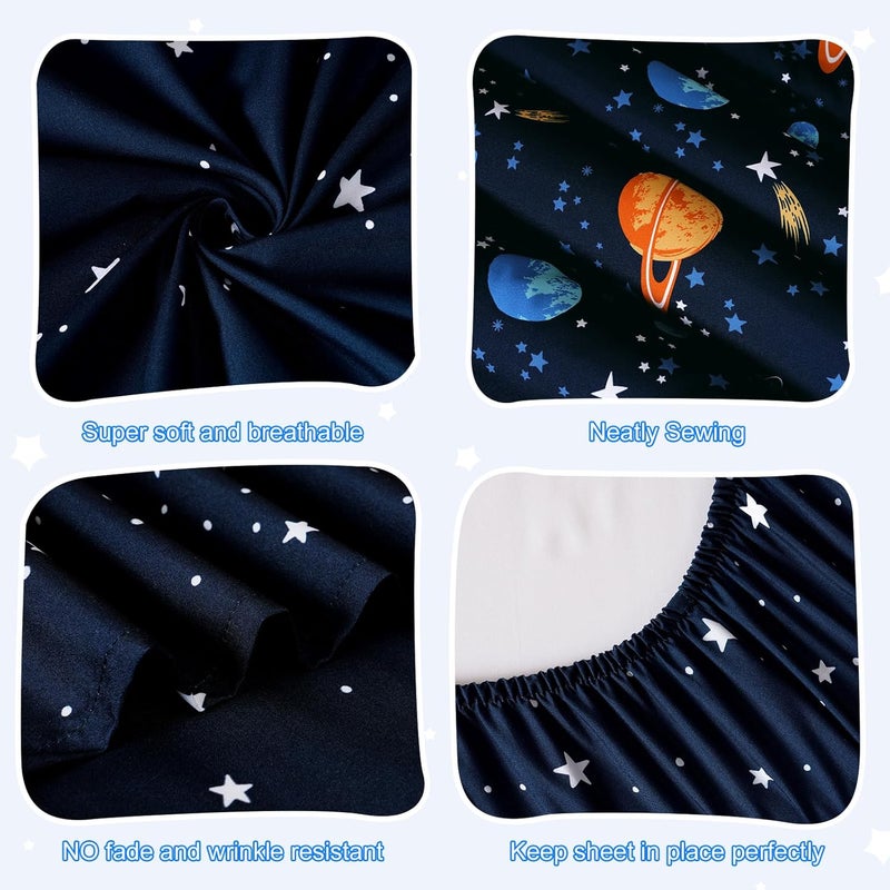 PHF 4 Piece Toddler Children Bedding Set, Ultra Soft Toddler Comforter Sets Include Comforter (107cm x 145cm), Fitted Sheet (71cm x 132cm) with 20cm deep pocket, Flat Top Sheet (115cm x 152cm) and Pillowcase (50cm x 66cm) for Boys, Navy Space Bed in A Bag for Baby Bedroom, Navy Space - Image 3