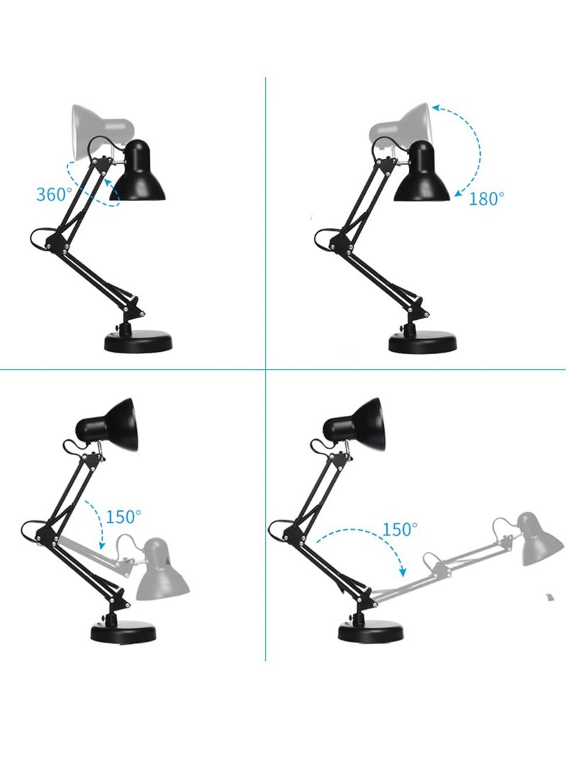 Generic Swing Arm Clamp Lamp, Black Telescopic Desk Lamp, Metal Finish Desk Lamp, Swivel Arm Reading Lamp, LED Bulb Included, Interchangeable Base Clamps  - Image 3