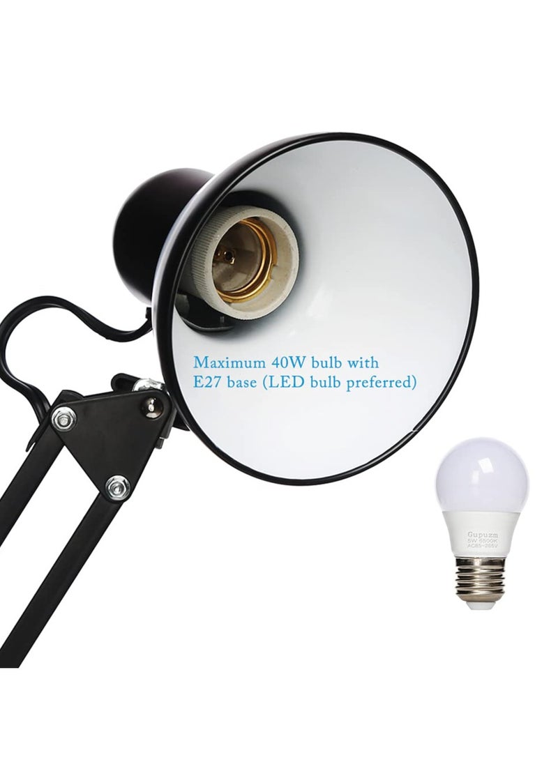 Generic Swing Arm Clamp Lamp, Black Telescopic Desk Lamp, Metal Finish Desk Lamp, Swivel Arm Reading Lamp, LED Bulb Included, Interchangeable Base Clamps  - Image 5