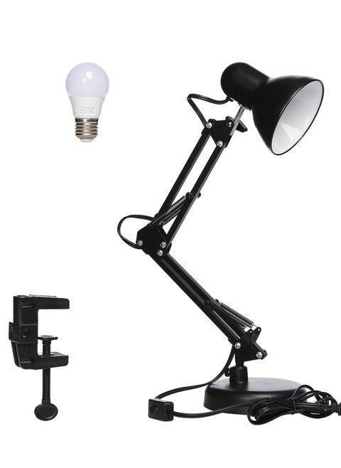 Swing Arm Clamp Lamp, Black Telescopic Desk Lamp, Metal Finish Desk Lamp, Swivel Arm Reading Lamp, LED Bulb Included, Interchangeable Base Clamps