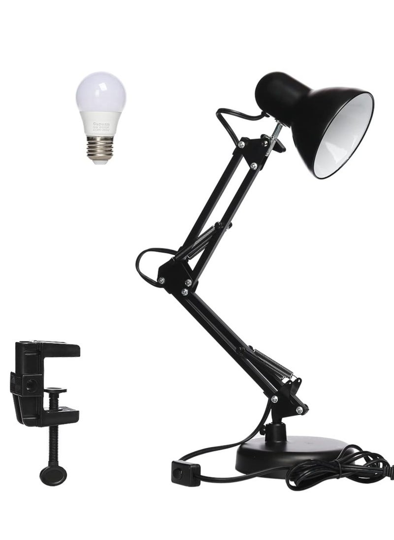 Generic Swing Arm Clamp Lamp, Black Telescopic Desk Lamp, Metal Finish Desk Lamp, Swivel Arm Reading Lamp, LED Bulb Included, Interchangeable Base Clamps  - Image 1