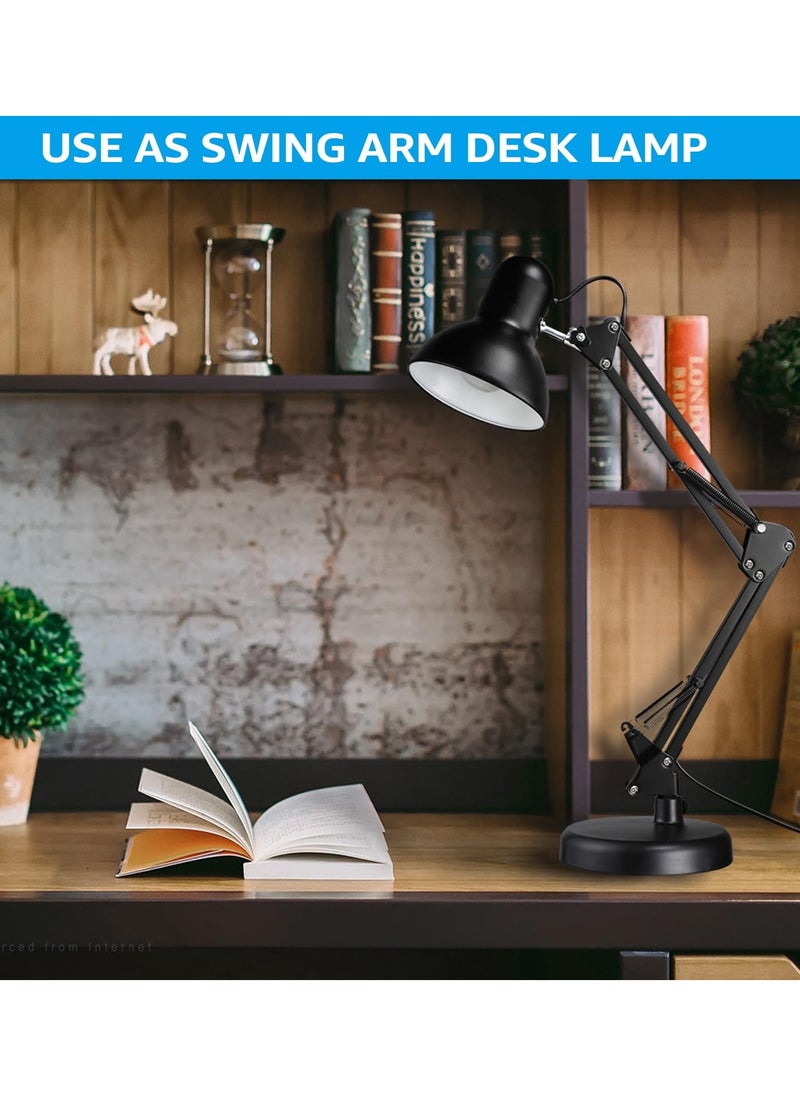 Generic Swing Arm Clamp Lamp, Black Telescopic Desk Lamp, Metal Finish Desk Lamp, Swivel Arm Reading Lamp, LED Bulb Included, Interchangeable Base Clamps  - Image 2