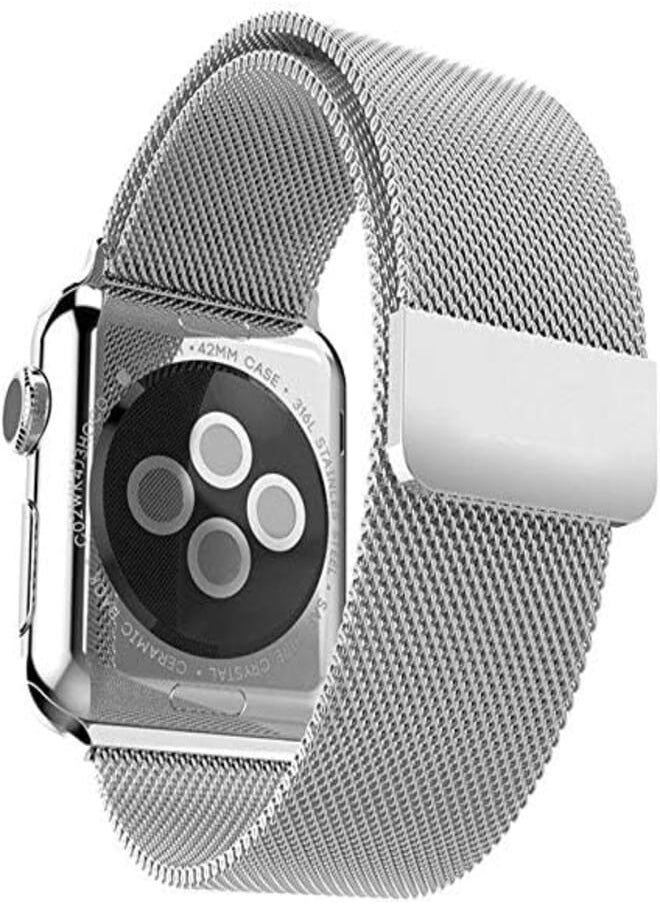SAPU - Stainless Steel Band Strap with Screen Protector for 42mm Apple Watch Silver - Image 1