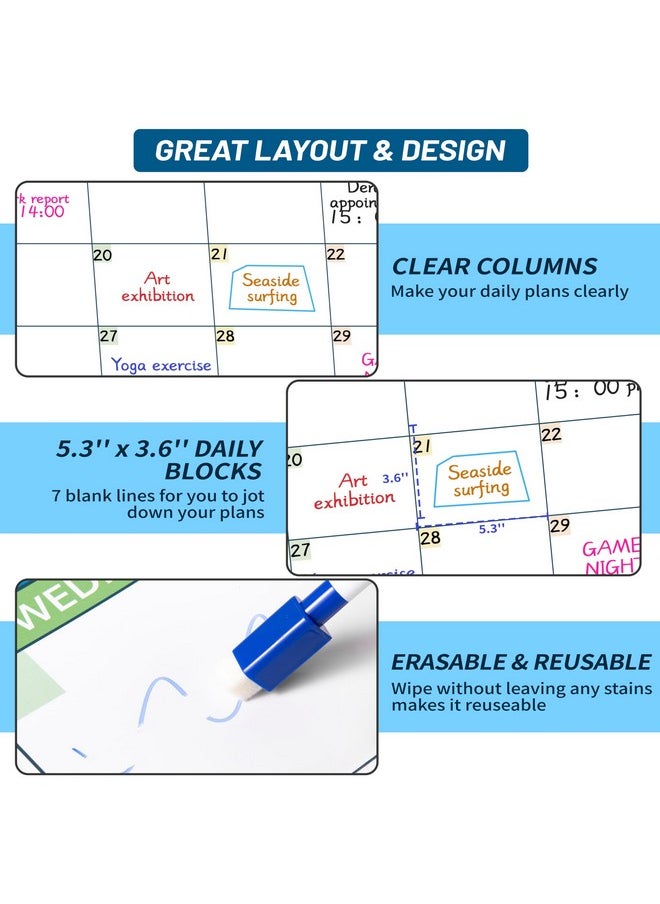 BooQool - Large Dry Erase Calendar For Wall, Undated 1 Month Large Wall Calendar, 40" X 28" Erasable & Reusable Laminated Wall Calendar Dry Erase, Great Calendar For Efficient Life - Image 1