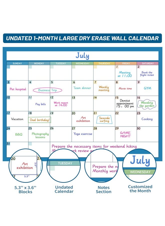 BooQool - Large Dry Erase Calendar For Wall, Undated 1 Month Large Wall Calendar, 40" X 28" Erasable & Reusable Laminated Wall Calendar Dry Erase, Great Calendar For Efficient Life - Image 1