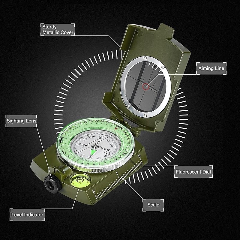 FAROPS zydxcccy Military Lensatic Sighting Compass Survival with Carrying Bag, Compass for Hiking,Waterproof and Shakeproof, Army Green - Image 3