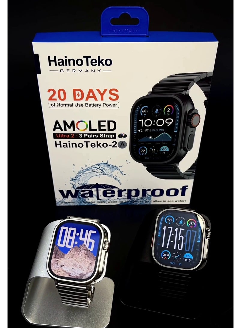Haino Teko 2 Smart Watch with AMOLED Display WATERPROOF 20 Days Battery Life 3 Pair Straps & Wireless Charger (Silver) - Image 4