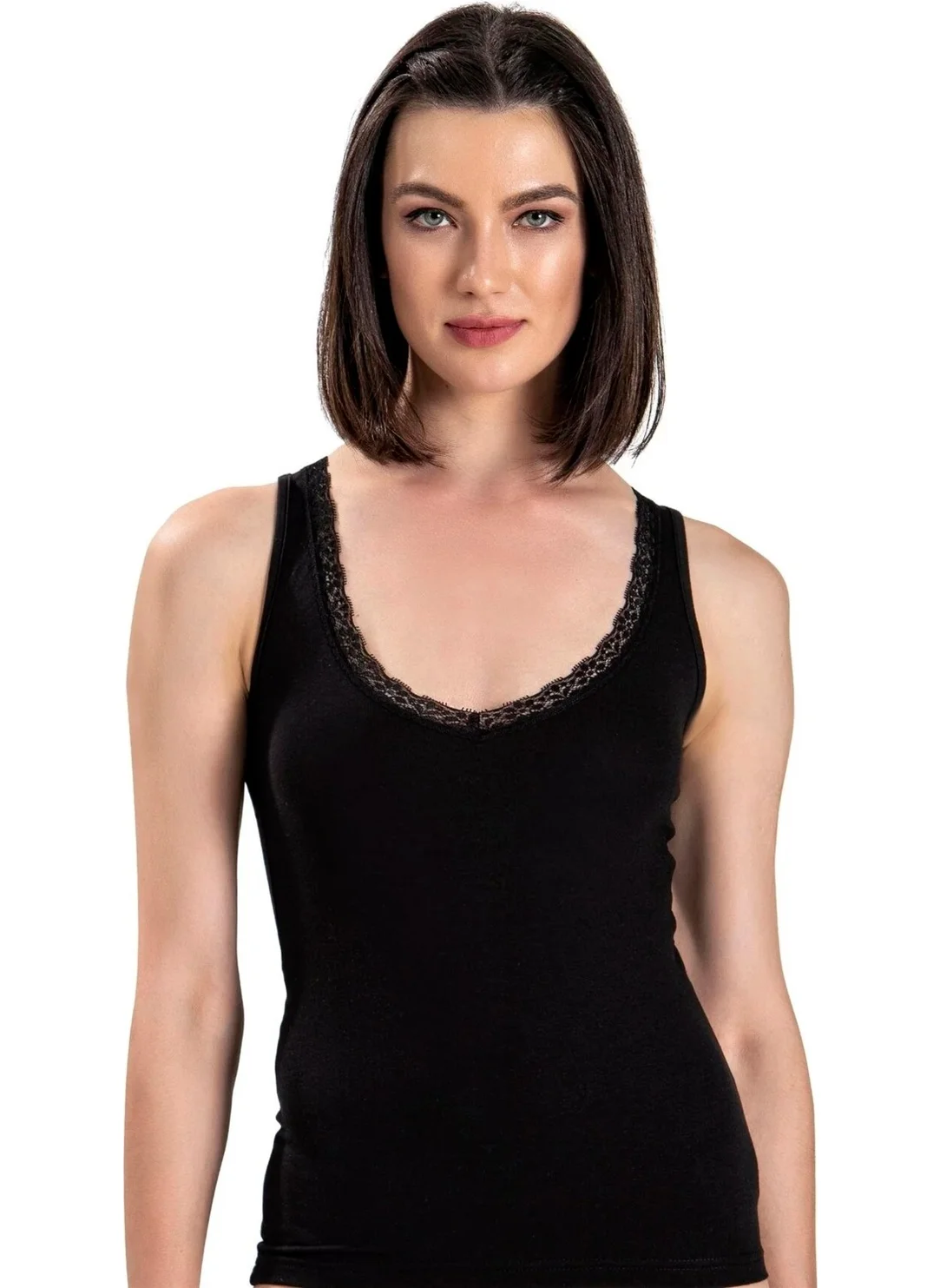 Jiber Women's Modal Lace V Neck Wide Strap Undershirt 617 - 9 Pieces