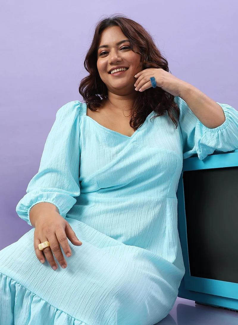 Instafab Plus Textured Ruffle Hem Dress