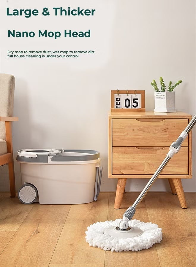 MOSH Spin Mop and Bucket Set with Detachable Spinning Bucket, Wheels, Stainless Steel Telescopic Handle and Reusable Microfiber Mop Heads, 6L Bucket for Effortless and Deep Floor Cleaning on All Surfaces - Image 4