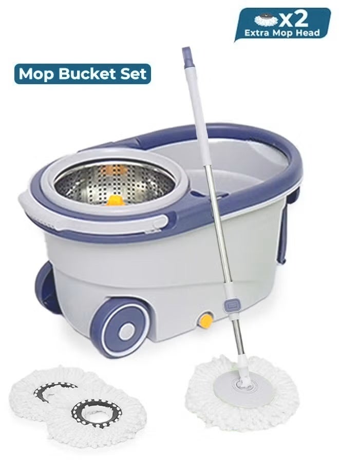 MOSH Spin Mop and Bucket Set with Detachable Spinning Bucket, Wheels, Stainless Steel Telescopic Handle and Reusable Microfiber Mop Heads, 6L Bucket for Effortless and Deep Floor Cleaning on All Surfaces - Image 1