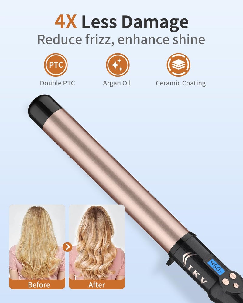 IKV 1 1/4 Inch Curling Wand Ceramic Long Barrel,1.25 Inch Curling Wand Iron for Long Hair,Dual Voltage Hair Curling Wand - Image 3