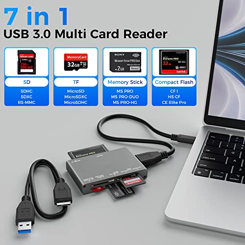 Togconn 7-in-1 Multi Memory Card Reader, USB 3.0 SD Card Reader Writer(5Gbps) Read 7 Cards Simultaneously for SD/Micro SD/MS/CF/MMC/XD/SDHC/SDXC Camera Memory Card (with 2 USB A and C to Mirco B 3.0 Cables) - Image 2