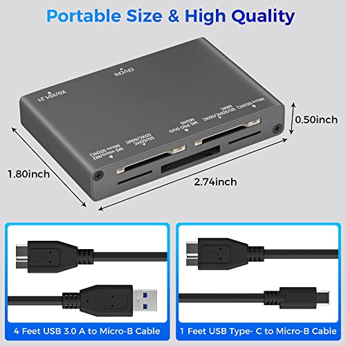 Togconn 7-in-1 Multi Memory Card Reader, USB 3.0 SD Card Reader Writer(5Gbps) Read 7 Cards Simultaneously for SD/Micro SD/MS/CF/MMC/XD/SDHC/SDXC Camera Memory Card (with 2 USB A and C to Mirco B 3.0 Cables) - Image 5