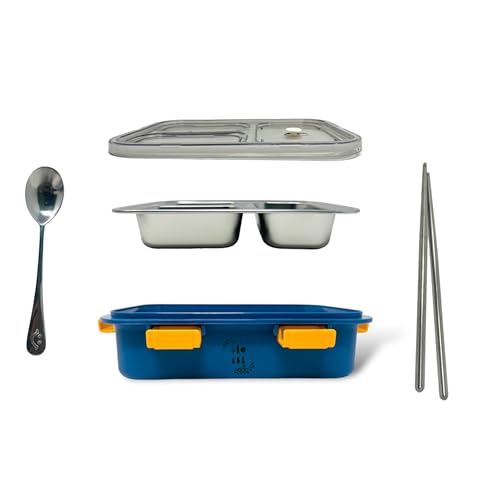 Kitchen Bloom Stainless Steel Lunch Box 3 Compartment with Steel Cutlery, Heating Insulation | Lunch Boxes for offie Men | Lunch Box for Office Women & Kids | Tiffin Box (750 ml) (Water Blue) - Image 4