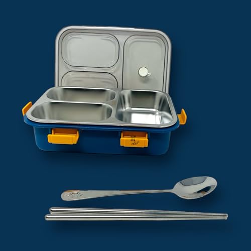 Kitchen Bloom Stainless Steel Lunch Box 3 Compartment with Steel Cutlery, Heating Insulation | Lunch Boxes for offie Men | Lunch Box for Office Women & Kids | Tiffin Box (750 ml) (Water Blue) - Image 5